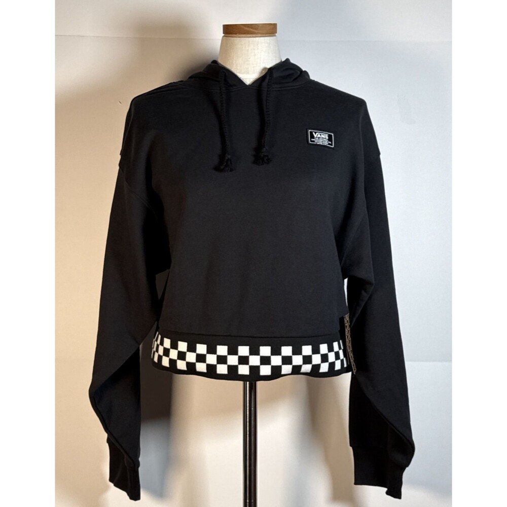 Vans Boom Crop Hoodie NWT Large Black Checkerboard Skate Surf Sweatshirt Woman